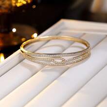 1pc Women's Bracelet, Luxury Sparkling Cubic Zirconia Bangle, Minimalist Open Design, Versatile For Work And Daily Wear - [Better Quality] Bracelet - View 4