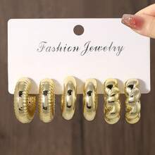 Exaggerated Gold-Tone CCB Hoop Earrings Set, Creative Circular Earrings For Women - Gold - View 7