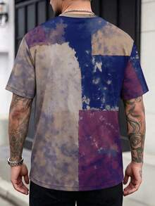 Men's Vintage Patchwork Graphic T-Shirt, Jesus Cross Faith Pattern Round Neck Tee, Suitable For Daily Wear - Mocha Brown - View 2