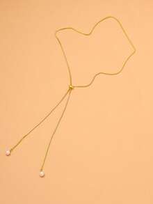 1pc Sexy Pearl Back Chain, Fashionable Beach Ocean Body Jewelry Chain - Gold - View 4