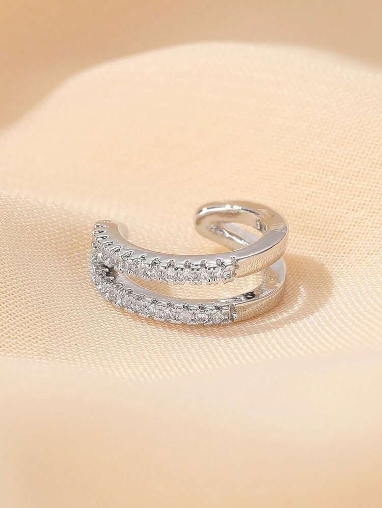1pc Double Layer Full Rhinestone Decorated Personalized C Type Ear Clip