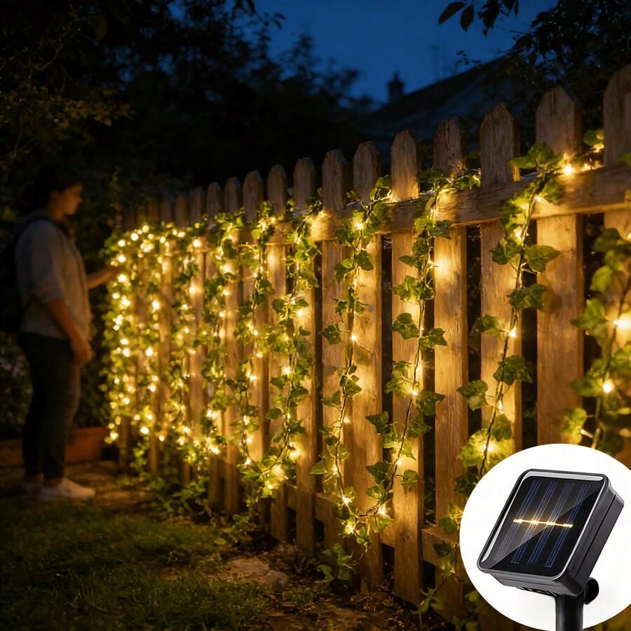 1PC, Solar Powered 90LED Ivy Vine String Lights 8 Lighting Modes Twinkle Icicle Christmas Fairy Waterfall Curtain Lights For Window Eaves Outdoor Indoor Yard Garden Wedding Party Christmas New Year Halloween Valentine Decor 10m/32.8ft (Battery Included) For Wedding Party Christmas New Year Halloween Valentine Garden Yard Patio Fence Balcony Porch Wall Home Bedroom Fireplace Indoor Outdoor Decoration - LED String Light - View 1