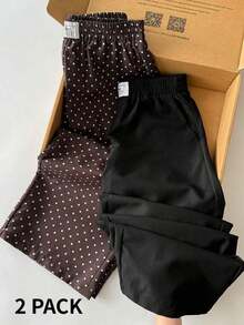 2 piezas Conjunto de pantalones anchos de mujer con rayas casuales - Multicolor 5 - Ver 8