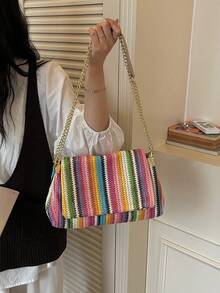 1pc Fashion New PU Square Bag Solid Color Versatile Chain Shoulder Bag For Women - Multicolor - View 6
