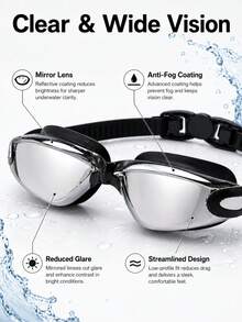 Adult Swimming Goggles Set With Electroplated Lens, HD Anti-Fog Waterproof Anti-Leak UV Protection Swim Goggles With Earplugs, For Pool Beach Training, Swim Gear & Beach Essentials - Multicolor - View 5