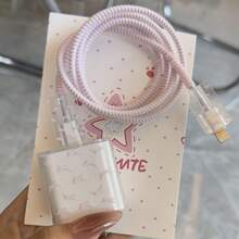 4个粉色蝴蝶结充电器保护套，适用于苹果18W/20W快充线，少女ins风 - 彩色 - 查看 6