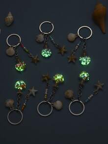 1pc DIY Glow-In-The-Dark Colorful Beaded Heart Shaped Wish Bottle Keychain, Shell, Star, Wish Bottle Keyring, Creative Gift For Lover, Friend, Girlfriend, Holiday, Festival, Mobile Phone, Car Accessories, Party Favor - Multicolor - View 4