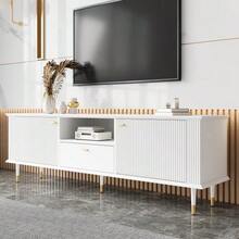 TV Cabinet With Open Compartments And Drawers, Lacquered Textured Surface, Soft-Close Hinges - White - View 1