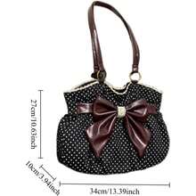 Fashionable Bow Polka Dot Exquisite Shoulder Bag, Niche Design Large Capacity Color Blocked Lace Tote Bag, Sweet Temperament Versatile Cute Armpit Bag, Suitable For Shopping, Commuting, Work, Daily Outings, Dates - White - View 6
