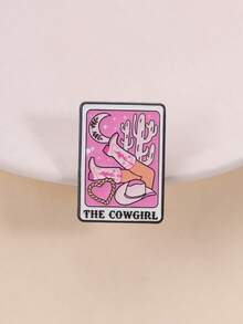 Ghim cài áo kiểu Tarot "Cô gái cao bồi" bằng men, huy hiệu phong cách miền Tây cá tính, thiết kế cô gái cao bồi, phụ kiện thời trang, ý tưởng quà tặng độc đáo. - Màu Hồng baby - Xem 2