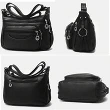 Bolso De Mujer, Bolsos Bandolera De PU Piel Multi-Bolsillo Casual Bolso De Hombro De Viaje - 黑色 - 查看 5