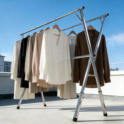 Portable Clothes Drying Rack | Features 3 Horizontal Drying Rods | Extend From 60-Inches To 95-Inches Long To Provide Plenty Of Drying Space | Light Weight Stainless Steel