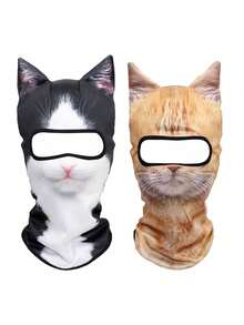 3件套猫咪印花拉法帽，透气动物全脸面罩，防紫外线颈套，适合户外骑行、运动和角色扮演 - 彩色 - 查看 9