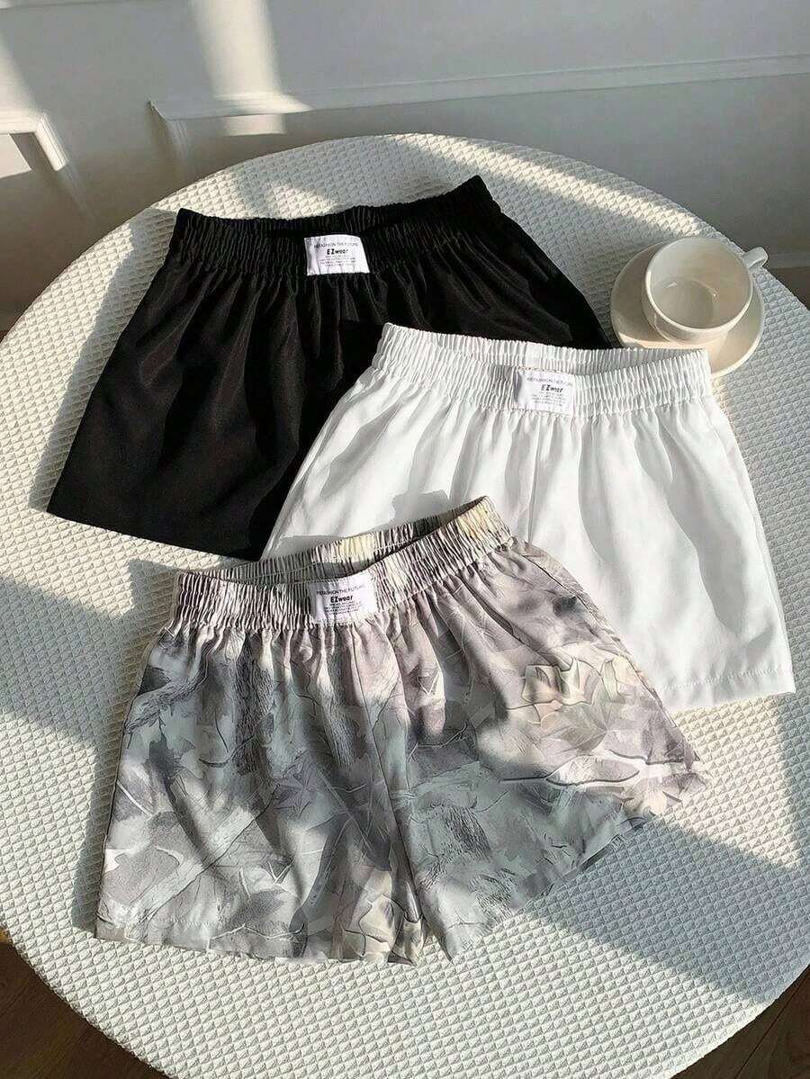 Set de 3 shorts casuales con estampado de lunares, estampado de leopardo claro y estampado de leopardo marrón oscuro, de tela tejida, adecuados para uso diario, set de shorts con estampado de camuflaje, adecuados para el uso diario, citas, fiestas, otoño/invierno/verano, Navidad, Año Nuevo, Acción de Gracias, fiestas, bodas, playa, ceremonias de graduación, moda, elegante, casual, salidas, citas, reservas, viajes, brillante, Día de San Valentín, elegante, vacaciones, casual, Y2K, salidas, ceremonias de graduación y otras ocasiones. - Multicolor - Ver 1