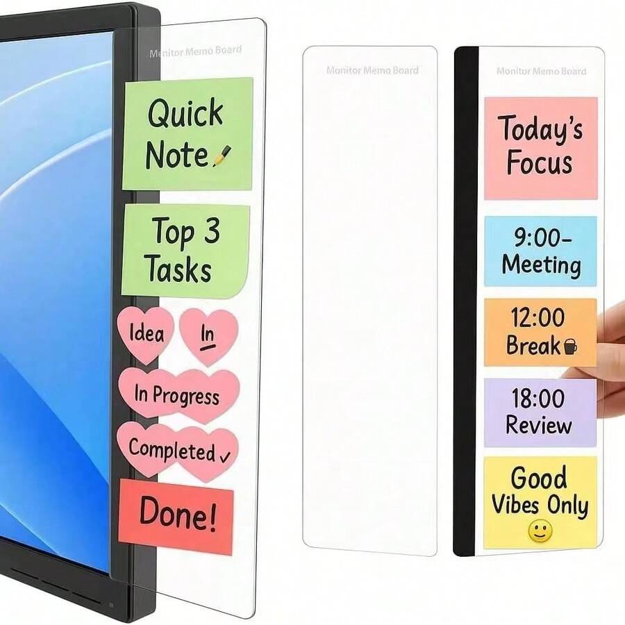 1pc Monitor Side Memo Board Sticky Note Storage Rack Computer Desktop Message Board Holder Universal Desk Note Organizer Stand Home Office Desktop Decoration Multifunctional Office Desk Accessories For Home School Office Men Women Daily Use - Multicolor - View 1