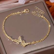 Shiny Easy-To-Wear Butterfly Bracelet, Decorative Jewelry Gift For Holidays, Parties, And Dates - Golden Yellow - View 10