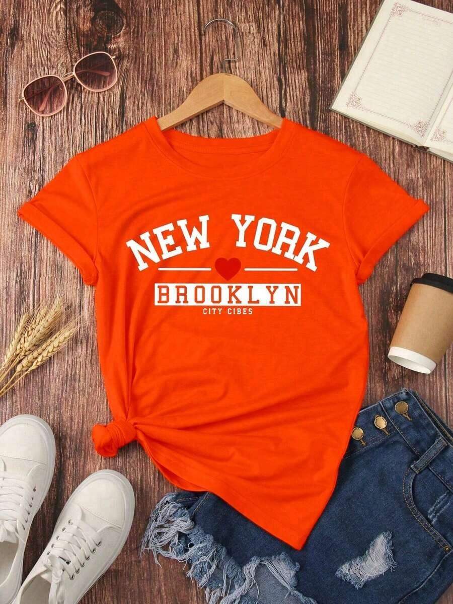 Camiseta con estampado de letra - Naranja - Ver 1