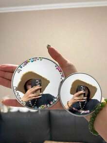 1pc Travel Photography Mini Round Mirror, Reflective Mirror, Convex Mirror, Handheld Wide Angle Lens, Photography & Selfie Accessory - Style a - View 7