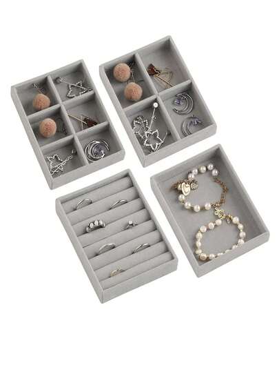1pc Velvet Jewelry Tray For Necklace, Earrings, Bracelet, Ring, Bangle Storage