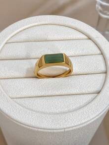 Ensemble de bague et bracelet vintage charmant avec pierre précieuse verte pour femmes, en acier inoxydable doré, convient pour les fêtes, les vacances, les jours fériés, la fête des mères, la Saint-Valentin et autres occasions, un cadeau de bijou exquis - Multicolore - Voir 7