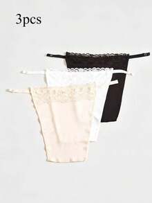 3pcs Women's Black & White Lace Trim Seamless Camisole Extender, Adjustable 3-Tier Clip-On Modesty Panel, Suitable For Daily Wear - Multicolor - View 2