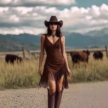 New Women Spaghetti Strap Deep V Neck Fringe Dress Slim Fit Sexy Party Cocktail Summer Casual Mini Dress - 酒紅色 - 查看 4