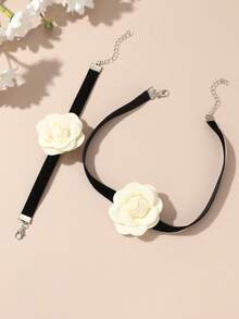 2pcs/Set Girls Flower Necklace And Bracelet Jewelry Set, Suitable For Daily Decoration - White - View 3