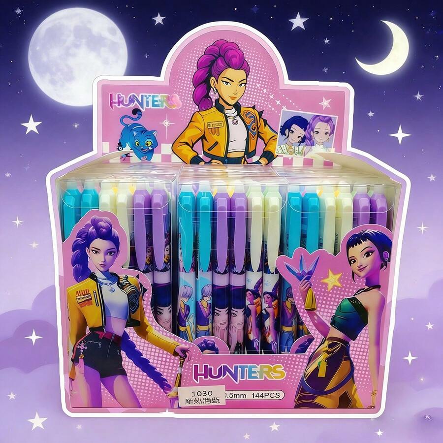 Bộ 12 bút bi xóa được hình D-Emon Hunter K-Pop, bút bi bấm có thể xóa được, kiểu dáng và bao bì ngẫu nhiên, quà tặng năm mới, ngày Valentine, lễ Phục sinh. - Nhiều màu - Xem 1
