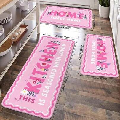 1PC Pink Letter Pattern Absorbent Kitchen Mat, High-End Printed Kitchen Soft And Comfortable Standing Mat, Moisture-Absorbent And Anti-Slip, Durable And Stain-Resistant, Suitable For Bathroom Doors, Kitchen, Dining Room, Coffee Shop Carpets, As Well As Living Room And Bedroom Home Decoration Carpets Kitchen Essentials, Apartment Must Haves, Dorm Room Decor, Coffee Bar Accessories, Aesthetic Room Decor, Bathroom Rugs, Home Decor Aesthetic, Preppy Decor, Coquette Aesthetic, Pink Home Decor, Anti Slip Mat, Water Absorbent, Laundry Room Decor, Entryway Rug, Washable Mat, Kawaii Decor, Kitchen Sink Mat, Modern Home, Cute Apartment Finds, Gift For Home