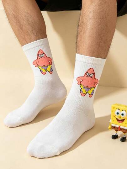 SpongeBob SquarePants 1 Pair Unisex Cartoon Printed Casual Mid-Calf Socks, Fashion Versatile Comfortable Socks, Suitable For Spring/Summer