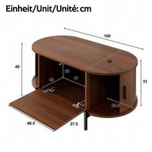3-Piece Living Room Set, Coffee Table, TV Cabinet, Sideboard, Sliding Doors, Rattan Look, Wood Look, Metal Legs, Storage Space - 核桃 - 查看 5