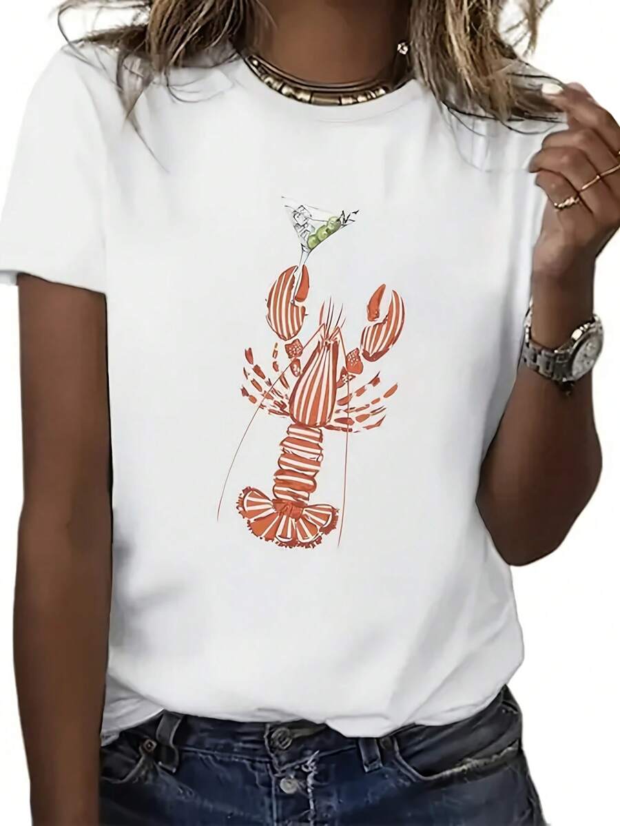 Camiseta de manga corta de mujer con escote redondo, perfecta para primavera, otoño y verano. Cuenta con un estampado elegante y único, ideal para salidas a la playa y viajes informales. Esta camisa se puede usar en casa o para todos los días