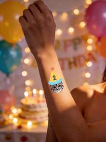 Custom Photo Birthday Temporary Tattoos, Personalized Age Face Tattoo Stickers, Customized Party Tattoos With Name & Number, Customizable Fun Body Decals For Birthday Celebration Gift, Party Favors For Adults, Couples, Friends, Birthday Party Favors - Dark Grey - View 5