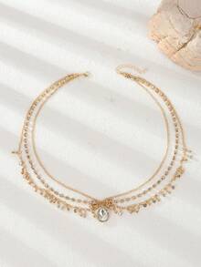 1pc Elegant Gold Crystal Tassel Headchain, Shiny Delicate Bridal Hair Accessory, Atmospheric Wedding Headpiece, Suitable For Wedding Ceremony, Bridal Photoshoot And Various Occasions,Travel,Birthday - Gold - View 2