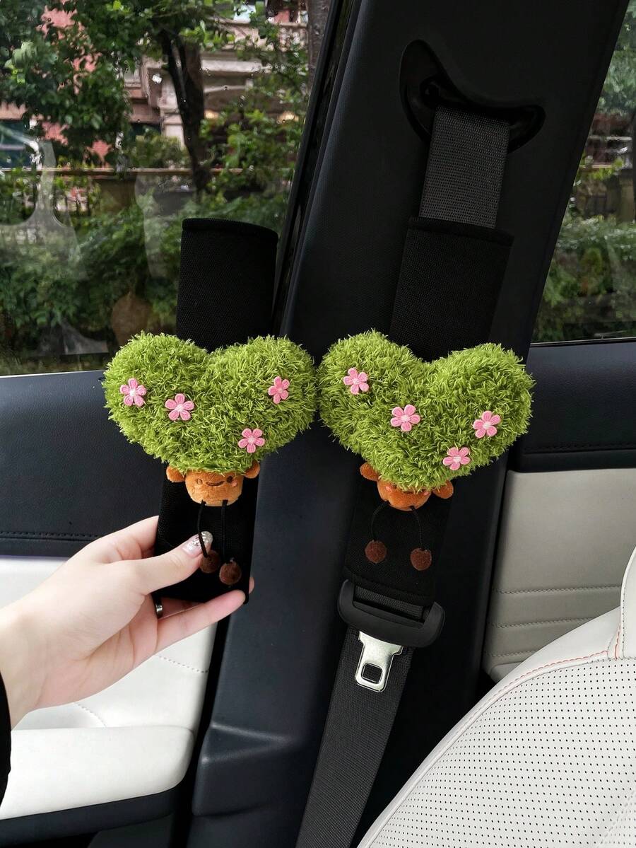 1/2 chiếc Búp bê nhồi bông hình cây trái tim dễ thương mới, miếng đệm vai dây an toàn ô tô hình cây hoa hoạt hình. - Phong cách ngẫu nhiên - Xem 1