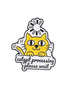 CatGPT Processing Please Wait' Enamel Cat Brooch, Funny Meme Badge - Multicolor - View 10
