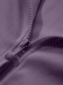Chaqueta ajustada de punto para mujer, color morado sólido, manga larga, cuello alto y cierre de cremallera frontal, estilo deportivo casual y favorecedor, ideal para primavera y otoño, actividades al aire libre, gimnasio, yoga, uso diario y combinaciones con leggings y pantalones deportivos - Rosa 4 - Ver 10