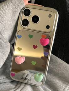 Y2K Style Cute 3D Colorful Heart-Shaped Silver Edged Phone Case, Suitable For IPhone 17 Pro Max, 17 Pro, 17, 17 Air, 16 Pro Max, 16 Pro, 15 Pro, 15 Pro Max, 14 Pro, 13 Pro Max, 13 Pro, 12 Pro Max, 14 Plus, 16, 15, 14, 13, 12, 11, Adorable Shockproof Protective Cover - Color Love - View 2