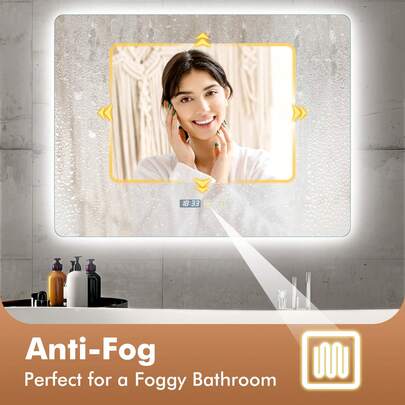 Commercial Makeup Mirror with Lighting - 60X80Cm Dimmable LED Mirror with 3 Color Light Modes (3000K-6500K) with Touch Switch And Clock,Entfeuchtungsfunktion