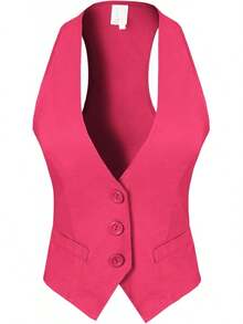 Women's Racerback Tuxedo Vest Slim Fit Stretch Waistcoat Versatile Dressy Casual Sleeveless Layered Outfit - 紫紅色 - 查看 7