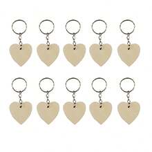 Set de 10 piezas de llaveros de madera en blanco con formas de rectángulo, corazón y redondo, kit de llaveros de madera sin terminar para manualidades DIY, accesorios de bolso, kit de manualidades de llaveros de madera - redondo - Ver 15