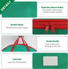 Bruwaa 2 Pack Christmas Wreath Storage Container Bag 24", Card Slot Durable Handles And Double Zipper Storage Containers And To Protect Artificial Garland - Green - ColorA - View 4