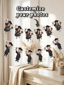 OBOVAY 7/14/21 piezas Pancartas personalizadas de fotos de graduación, banderas con caras de graduados divertidas, decoraciones de fiesta de graduados de dibujos animados personalizadas, adecuadas para ceremonia de graduación, telón de fondo, cabina fotográfica, perfectas para graduados de escuela secundaria/universidad - Negro - Ver 2