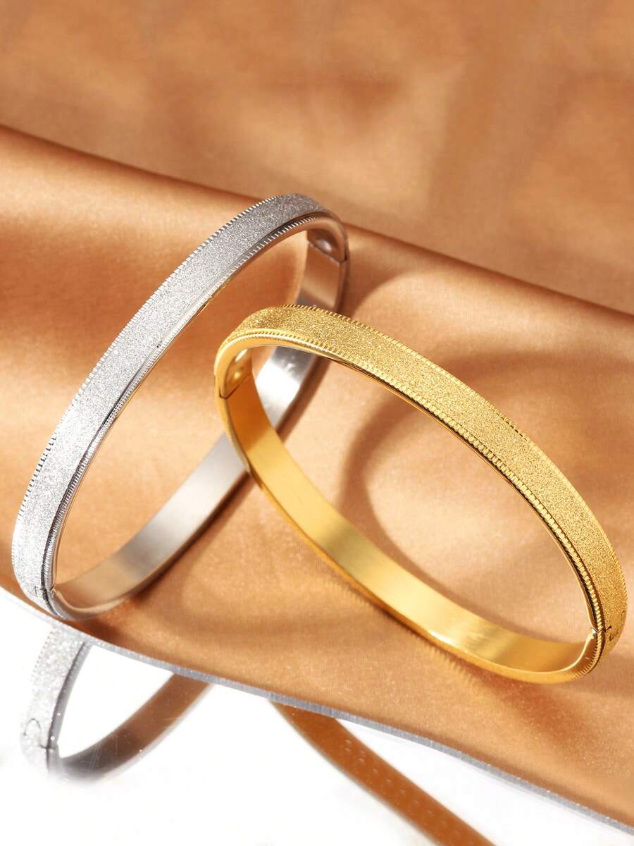 1pc Fashionable Stainless Steel Bracelet, Minimalist Matte Texture, Granular Surface Jewelry, Suitable For Daily Commute And Holiday Wear, Can Be Stacked With Bracelets, Versatile Fashion Bangle - Bracelet - View 1