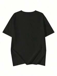 Camiseta de manga corta para mujer, casual, de cuello redondo, corte holgado, con estampado de oso de dibujos animados, estilo primavera/verano, negra, 100% algodón. - Negro - Ver 4