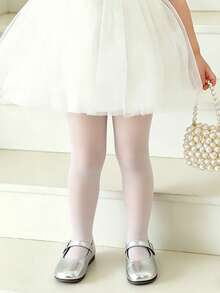 1件装女童透明高弹超薄连裤袜，四季皆宜，白色，可外穿，基础款舞蹈袜 - 白色 - 查看 5