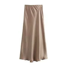 Willshela 2024 falda de satén negro para mujer, faldas largas elegantes de cintura alta para mujer, falda Midi de verano a la moda, faldas de oficina para mujer - Caqui - Ver 7