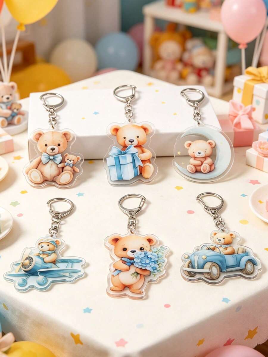 6pcs Blue Bear Acrylic Keyrings, Bear Birthday Pendant Key Chain, Bear Baby Shower Party Bags Fillers, Blue Bear Party Supplies, Blue Bear Decorations, Gender Reveal Party Small Gifts, Boy Birthday Party Hanging Decorations, Newborn Boy Party Gifts, 1st Birthday Decorations, Bag/Mobile Phone Charms, Jungle Animals Gifts, Boy Birthday Gifts, Party Favors - Blue Bear - View 1
