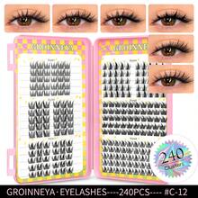 GROINNEYA 300/280/260/240/180pcs C-Curl 3D Lash Clusters 6 Styles DIY False Eyelashes Fairy Cartoon Style Cluster Lashes Thick&Wispy Individual Lashes Soft & Fluffy Eyelash Extension Natural Look Reusable Suitable For Makeup Natural Effect - C - View 14