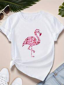 Corazones en forma de corazón ilustración flamenco de la mujer más tamaño deportes camiseta de manga corta - Blanco - Ver 2